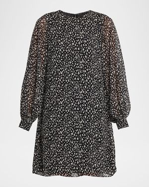 Long-Sleeve Silk Chiffon Mini Prairie Dress