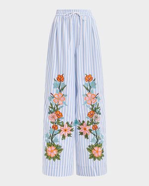 Hevon Embroidered Striped Pants