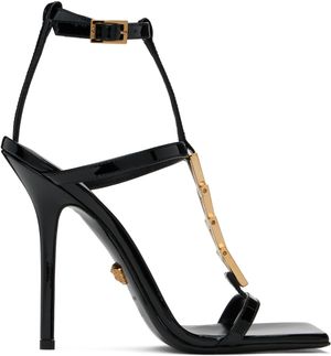 Versace Black V2025 Chain Patent 105 mm Heeled Sandals