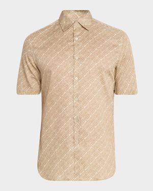 Men's Foliage-Print Cotton Short-Sleeve Shirt