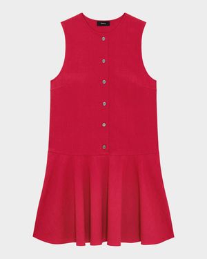 Drop-Waist Crunch Linen Mini Dress