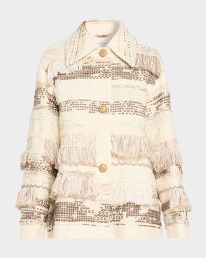 Interlace Jacquard & Handwoven Fringe Coat