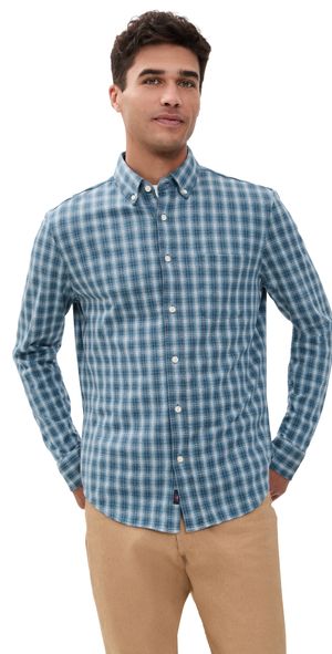 Faherty Coastline Knit Shirt Azure Night Plaid S