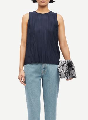 Samsoe Samsoe - Top plissé col rond - Taille L - Bleu