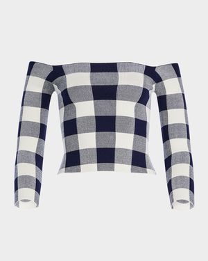 Vale Gingham Off-Shoulder Knit Top
