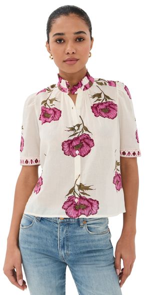 Alix of Bohemia Winn Fuchsia Poppy Shirt Off-White XS