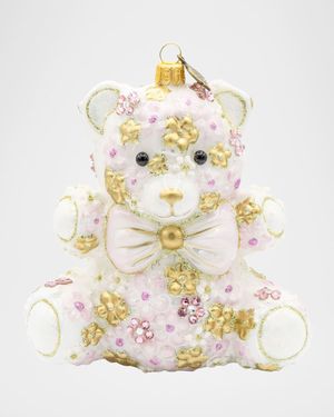 Pink Floral Teddy Christmas Ornament