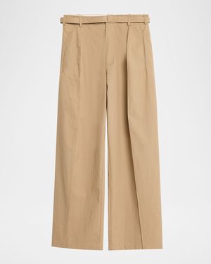 Drop-Waist Cotton Twill Straight-Leg Pants With Belt