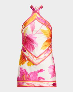 Adelaide Floral Silk Halter Mini Dress