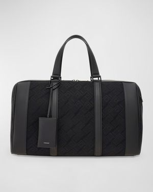 Men's Jacquard and Leather Duffel Bag