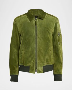 Men's Suede Cashmere-Knit Blouson Jacket