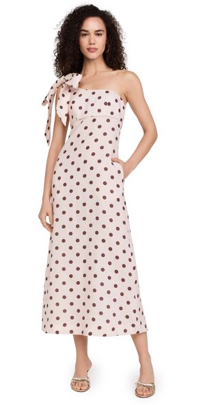 Zimmermann Acacia One Shoulder Midi Dress Cream/Tan Dot 3