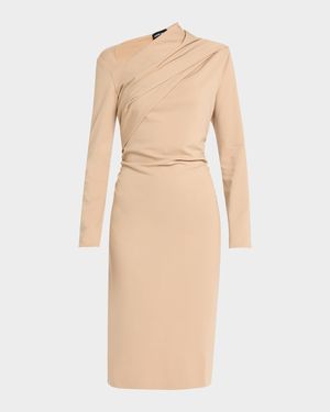 Asymmetric Long-Sleeve Jersey Dress