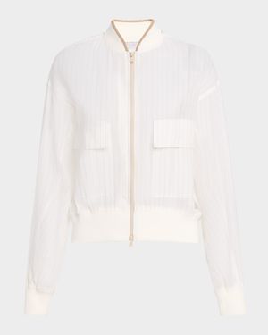 Pinstriped Cotton Gauze Bomber Jacket