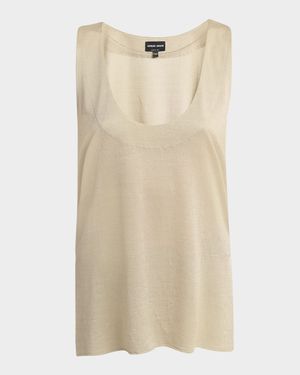 Chain-Necklace Scoop-Neck Shiny Viscose Jersey Tank Top
