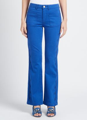 La Petite Etoile - Pantalon droit brodé en coton - Taille 40 - Bleu
