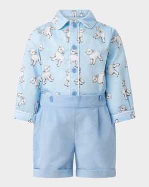 Boy's Lamb Shirt & Shorts Set, Size 6M-24M