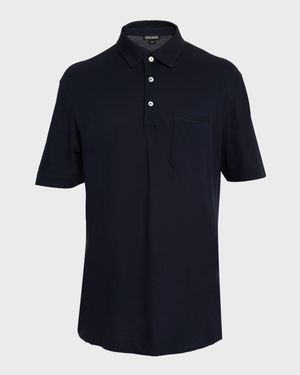 Men's Cotton Polo Shirt with Leather-Trim Pocket