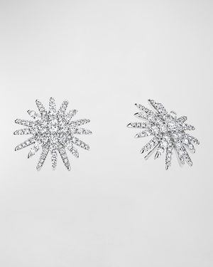Starburst 18k White Gold Diamond Pave Stud Earrings
