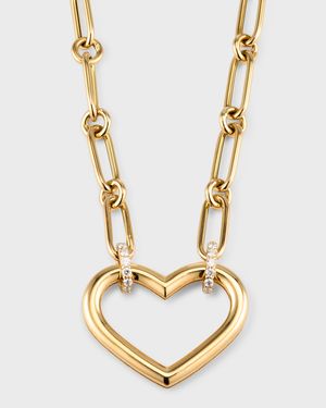 18K Gold Open Heart on Paperclip Necklace