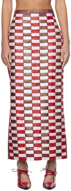 SUPER YAYA Red & Pink Basket-Woven Maxi Skirt