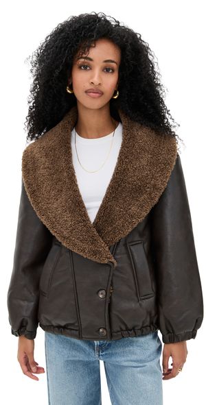 BLANKNYC Icon Status Faux Leather Puffer Dark Brown/Cream Combo L