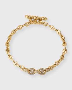 18K Yellow Gold 3MM Open Link Bracelet with Diamonds