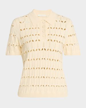 Rhiannon Pointelle Polo Top