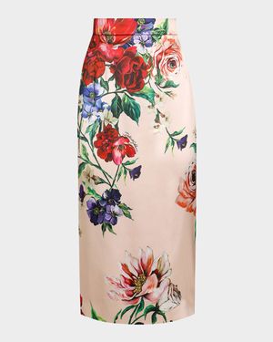 Rasovi Bouquet Satin Midi Skirt