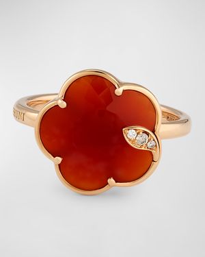 18k Rose Gold Joli Red Carnelia Ring with Diamonds, Size 6.5