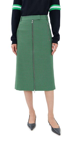 Tibi Leon Check Midi Trouser Zip Skirt Green Multi 0
