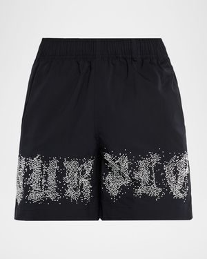 Men's Crystal-Embellished Logo Swim Shorts