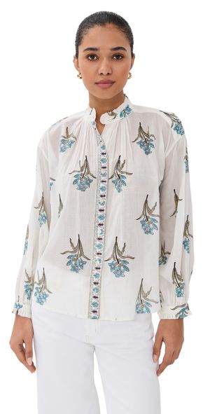 Alix of Bohemia Poet Sky Mist Flower Blouse Off-White XS