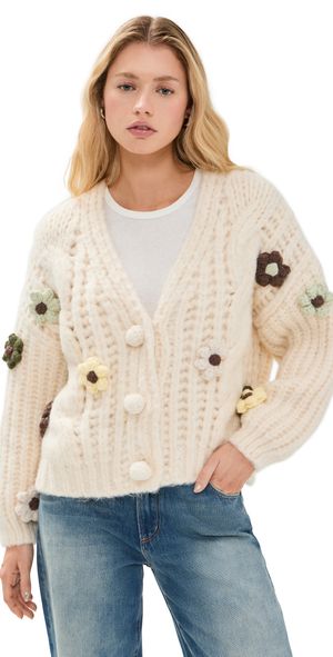 Little Lies Viola Flower Cardigan Cream M/L