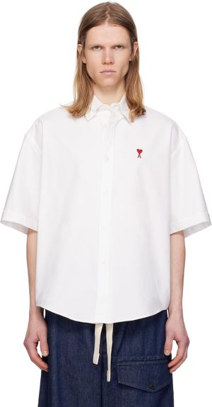 AMI Paris White Cotton Boxy Fit Short Sleeves Shirt