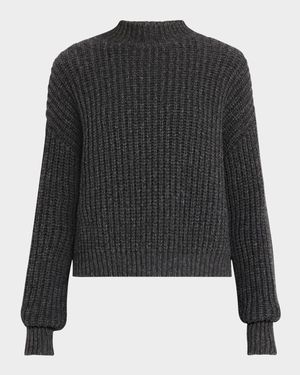 Ribbed Mock-Neck Fisherman Sweater