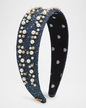 Cher Faux Pearl & 14K Gold-Plated Denim Headband