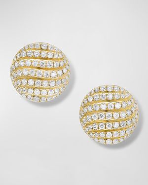 Sculpted Cable Stud Earrings with Diamonds in 18K Gold, 14mm