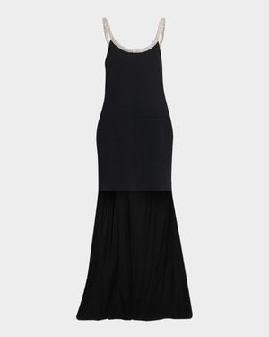 Crystal Sleeveless Grain De Poudre High-Low Gown