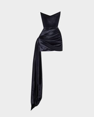 Strapless Corset Satin Mini Dress with Draped Panel