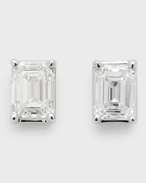 18K White Gold Emerald-Cut Diamond Stud Earrings, 1.0tcw, 0.11"H x 0.22"W