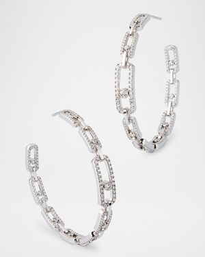 MOVE LINK PAVE HOOP EARRINGS IN 18K WHITE GOLD