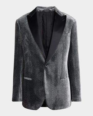 Men's Velvet-Effect Peak Lapel Dinner Jacket