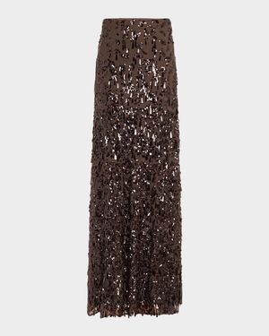 Sequined Crispy Silk Chiffon Maxi Skirt