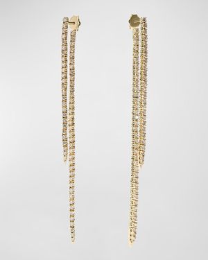 14K Yellow Gold Graduating Tennis Front-To-Back Long Linear Diamond Earrings