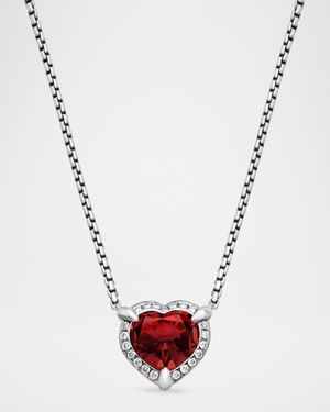 Chatelaine Heart Pendant Necklace with Gemstone and Diamonds in Silver, 10.3mm