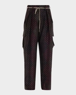 Polk Multi-Print Silk Straight-Leg Cargo Pants