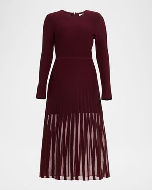 Sheer Ribbed A-Line Midi Dress