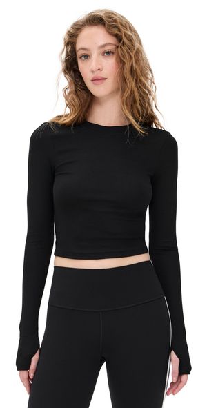 Splits59 Louise Rib Long Sleeve Crop Black XS