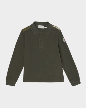 Boy's Logo Tape Long-Sleeve Polo Shirt, Size 12-14